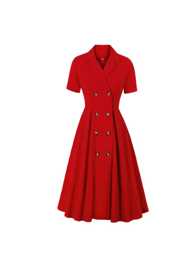OUTAD Elegant Button Detail Dress Red  - Image 1