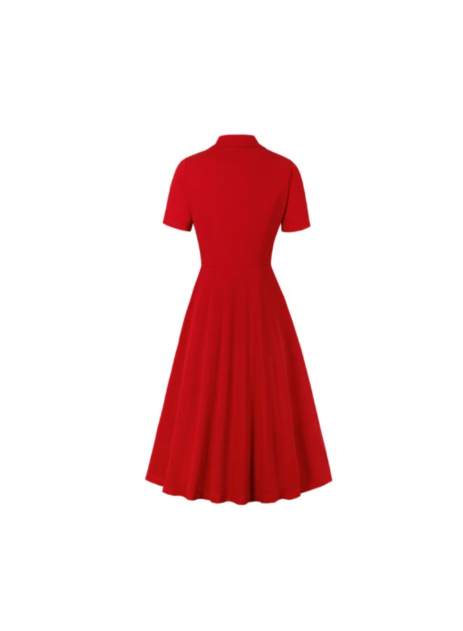OUTAD Elegant Button Detail Dress Red  - Image 2