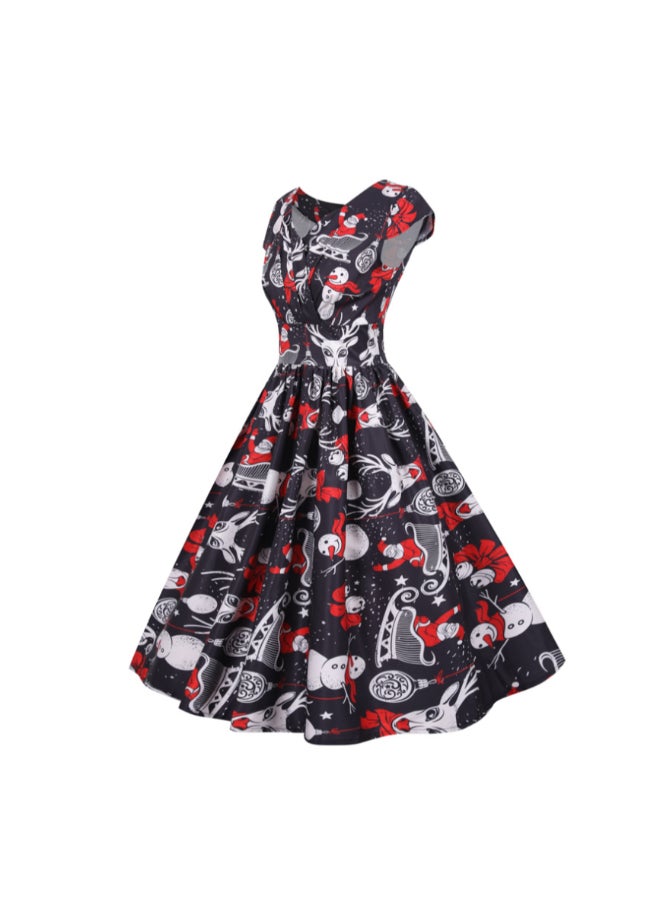 OUTAD Printed Elegant Midi Dress Multicolour - Image 2