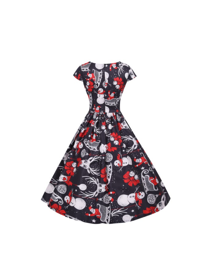 OUTAD Printed Elegant Midi Dress Multicolour - Image 1