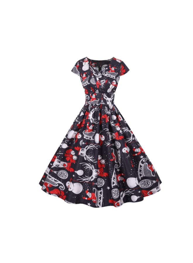 OUTAD Printed Elegant Midi Dress Multicolour - Image 3