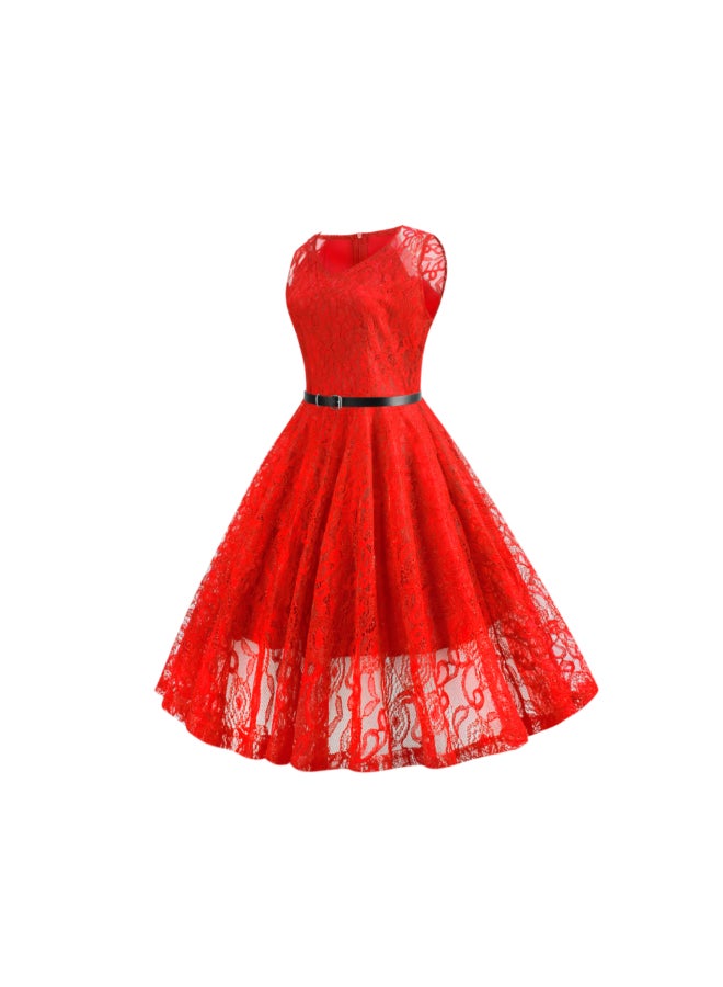 OUTAD - Elegant Midi Dress Red - Image 1