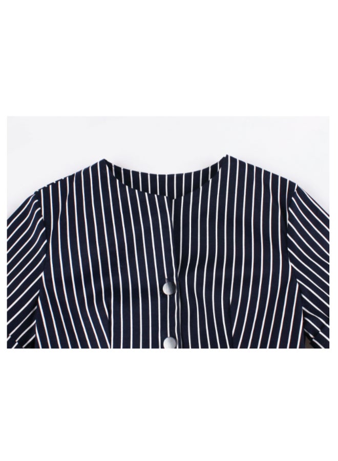 OUTAD Retro Striped Elegant Dress Black/White - Image 3