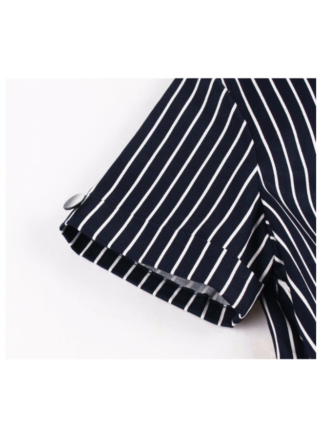 OUTAD Retro Striped Elegant Dress Black/White - Image 4