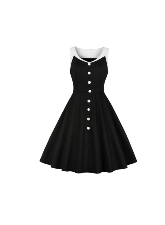 أوتاد فستان متوسط الطول بتصميم كلاسيكي أنيق أسود/ أبيض - Image 1