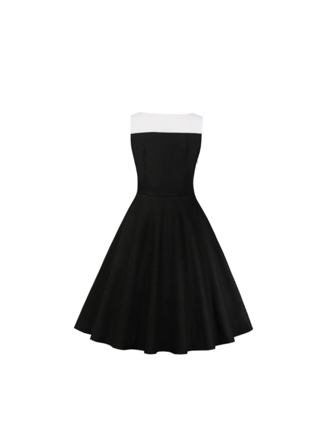 أوتاد فستان متوسط الطول بتصميم كلاسيكي أنيق أسود/ أبيض - Image 2