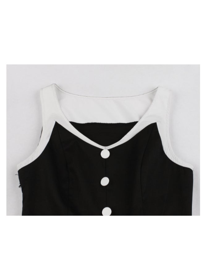 أوتاد فستان متوسط الطول بتصميم كلاسيكي أنيق أسود/ أبيض - Image 3