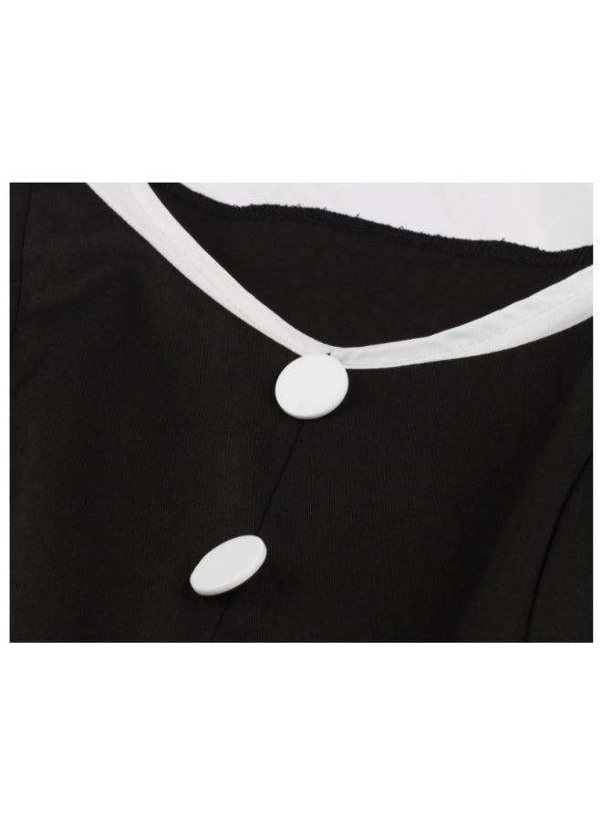 أوتاد فستان متوسط الطول بتصميم كلاسيكي أنيق أسود/ أبيض - Image 4