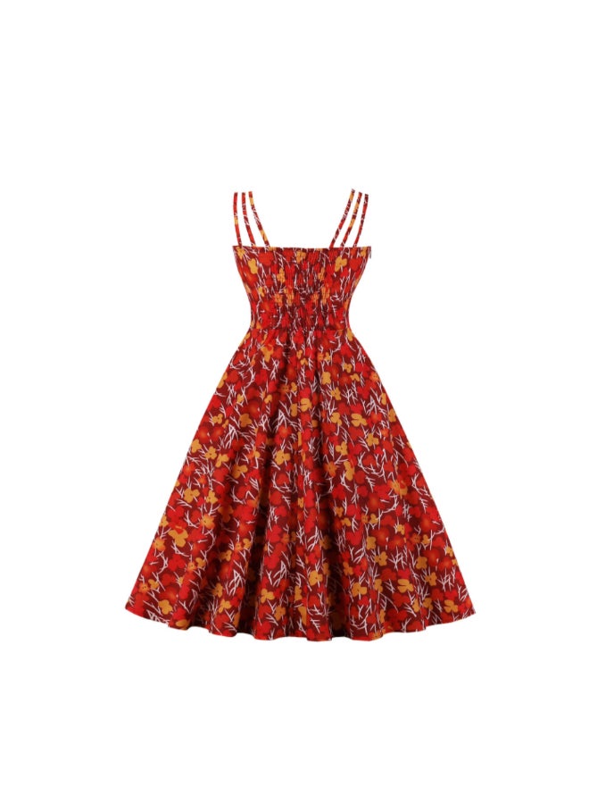 OUTAD Suspender Printed Elegant Dress Multicolour - Image 2