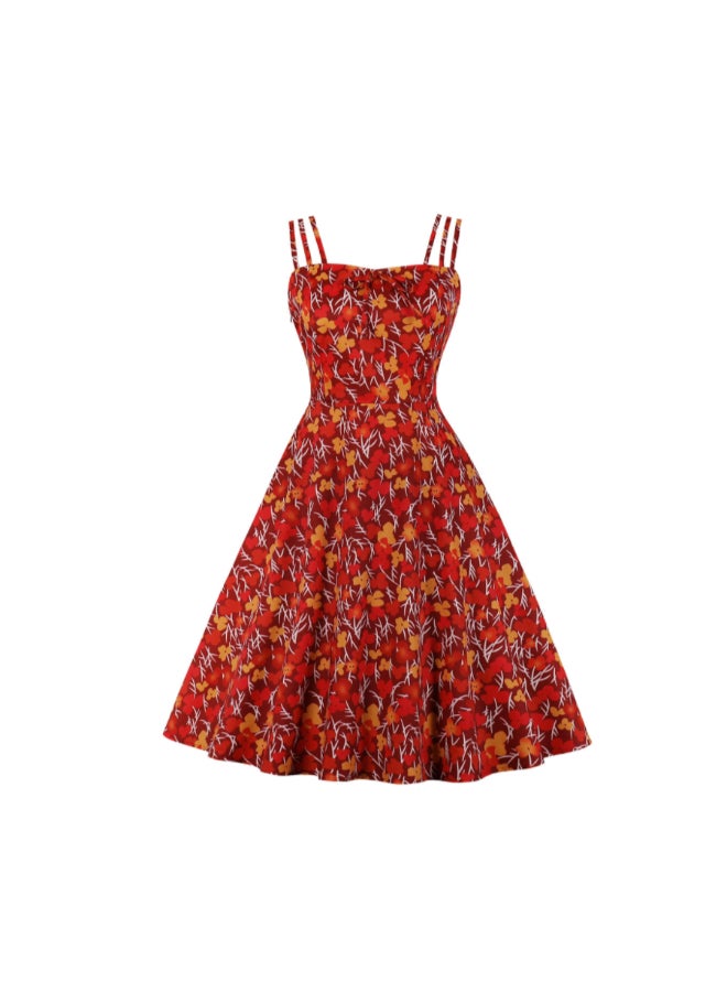 OUTAD Suspender Printed Elegant Dress Multicolour - Image 1