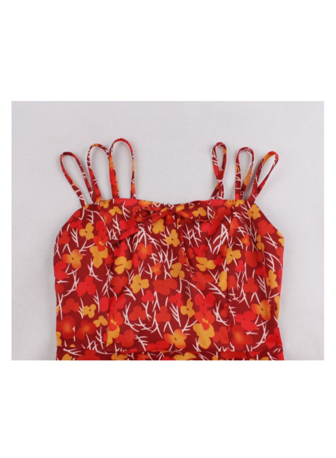 OUTAD Suspender Printed Elegant Dress Multicolour - Image 3