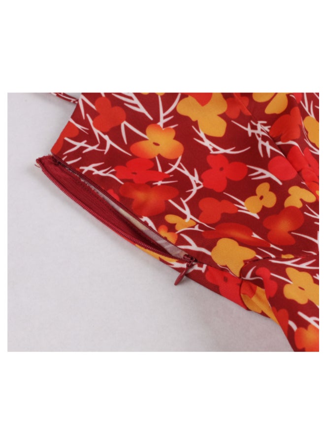 OUTAD Suspender Printed Elegant Dress Multicolour - Image 4