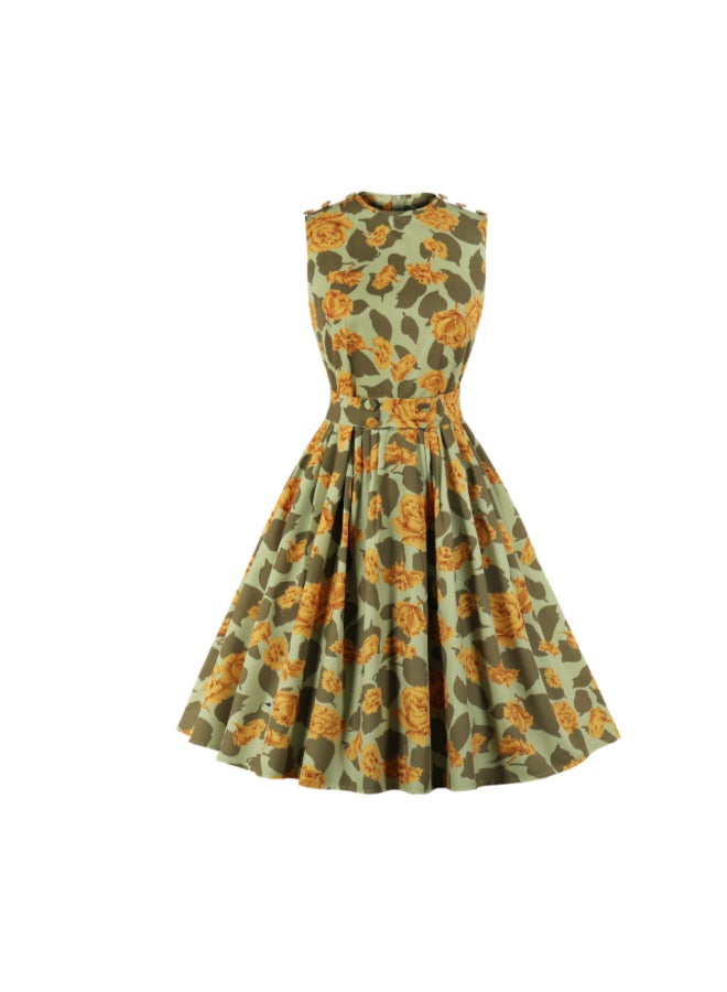 OUTAD Printed Elegant Midi Dress Multicolour - Image 1