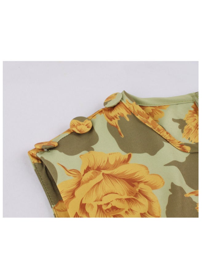 OUTAD Printed Elegant Midi Dress Multicolour - Image 4