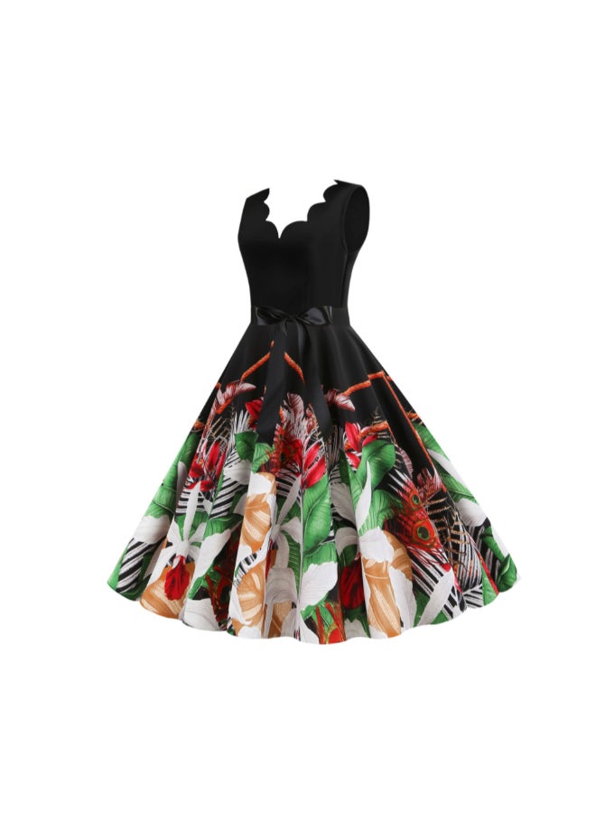 OUTAD Printed Elegant Midi Dress Multicolour - Image 2