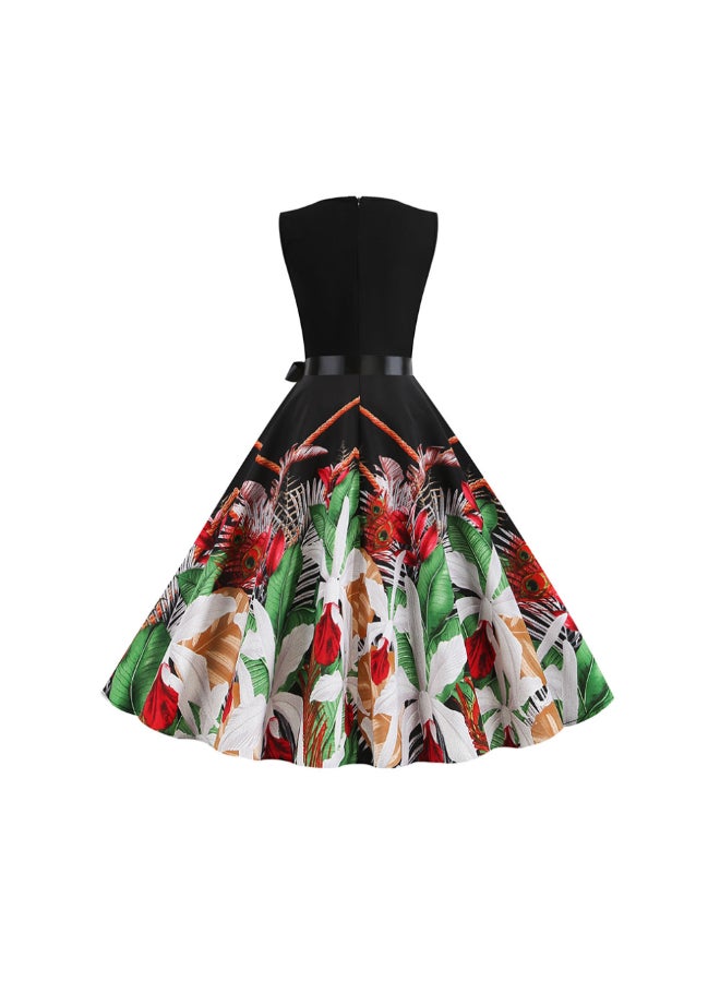 OUTAD Printed Elegant Midi Dress Multicolour - Image 3