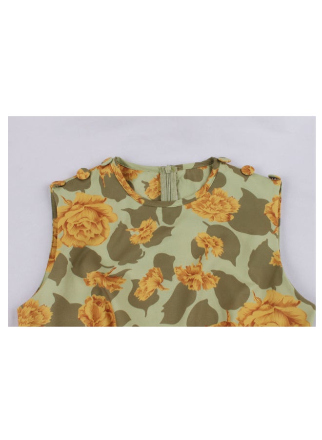 OUTAD Printed Elegant Midi Dress Multicolour - Image 3