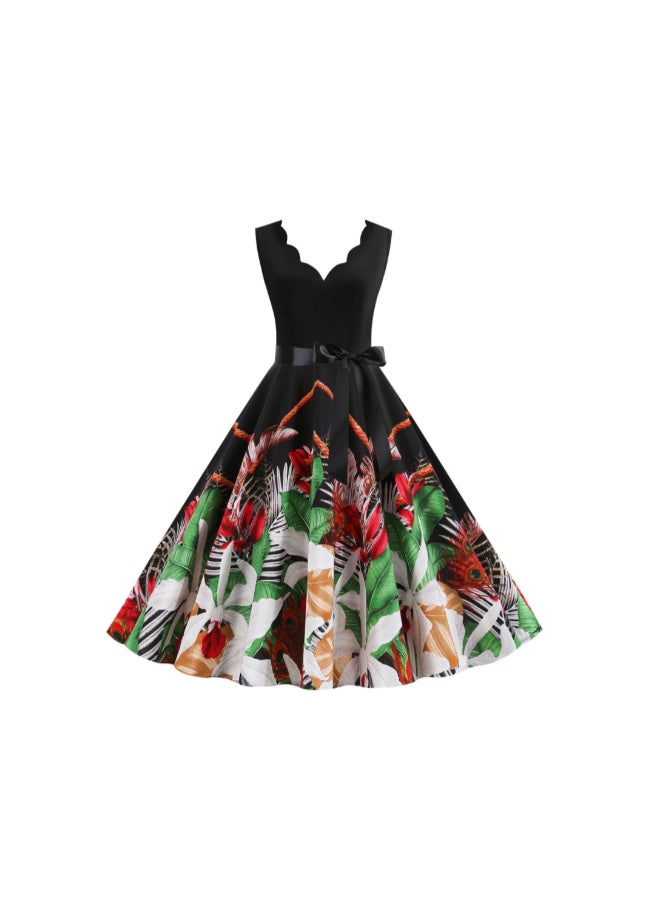 OUTAD Printed Elegant Midi Dress Multicolour - Image 1