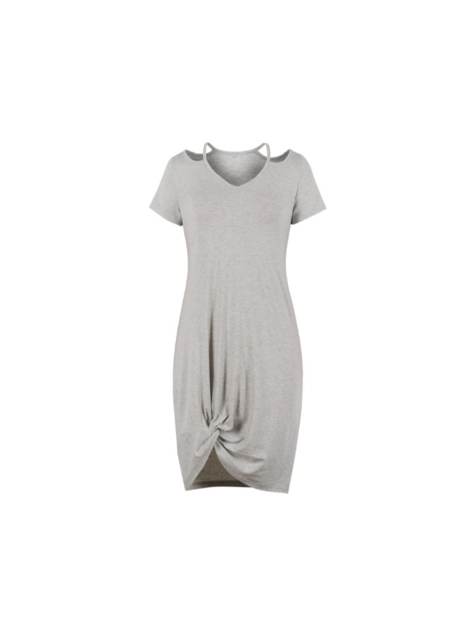 أوتاد فستان كاجوال متوسّط الطول بتصميم ملتف رمادي - Image 1