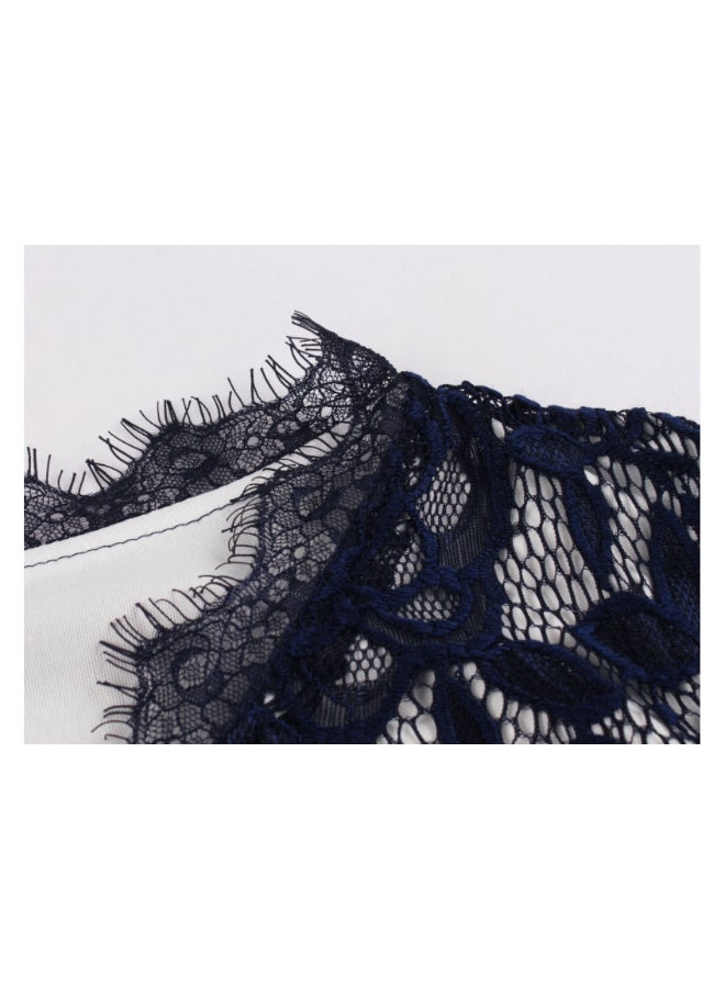 OUTAD Vintage Elegant Lace Dress Dark Blue - Image 4