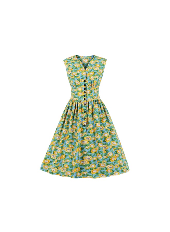 OUTAD Floral Print Elegant Dress Multicolour - Image 1