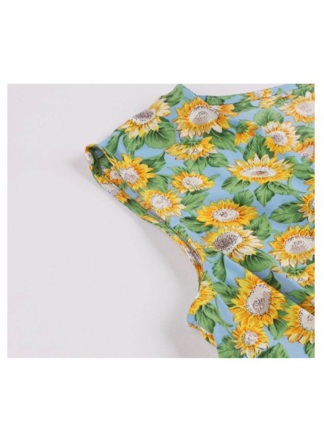 OUTAD Floral Print Elegant Dress Multicolour - Image 4