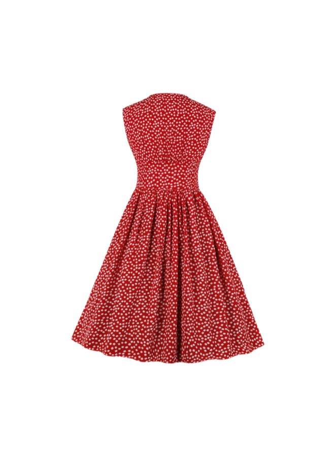 OUTAD Printed Elegant Midi Dress Red - Image 2