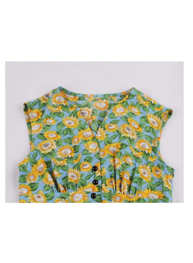 OUTAD Floral Print Elegant Dress Multicolour - Image 3