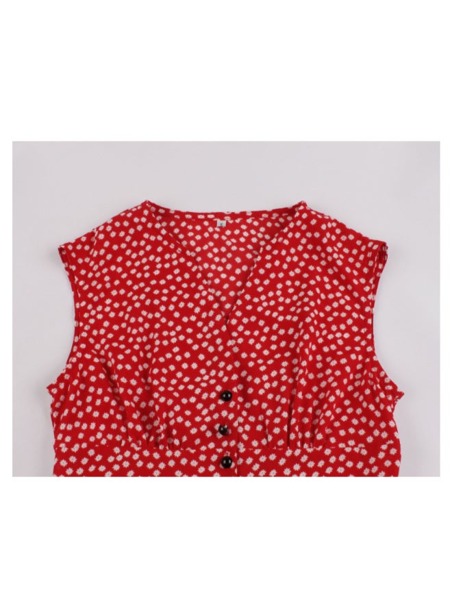 OUTAD Printed Elegant Midi Dress Red - Image 3