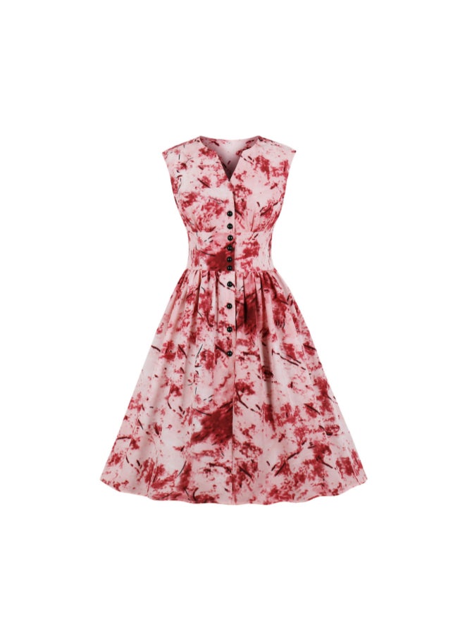 أوتاد فستان أنيق ومطبوع أحمر/أبيض - Image 1