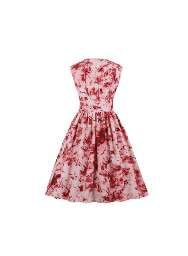 أوتاد فستان أنيق ومطبوع أحمر/أبيض - Image 2