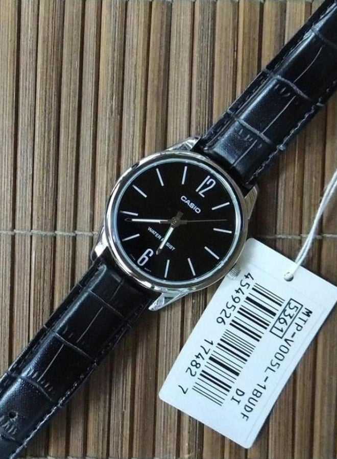 CASIO - Men's Dress Leather Analog Watch MTP-V005L-1BUDF - 40 mm - Black - Image 1