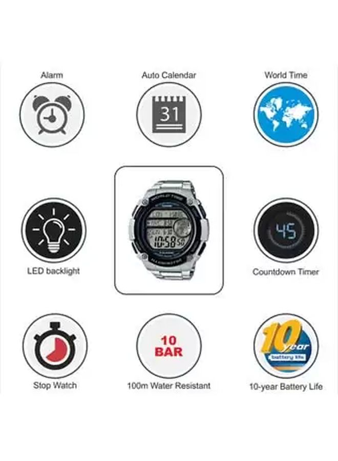 كاسيو ساعة يد رقمية بسوار من الإستانلس ستيل طراز AE-3000WD-1AVDF - 56 مم - فضي للرجال - Image 5