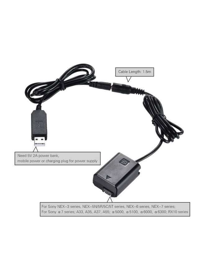ANDOER - NP-FW50 Dummy Battery With Power Adapter Cable And Power Plug Replacement Black - Image 1