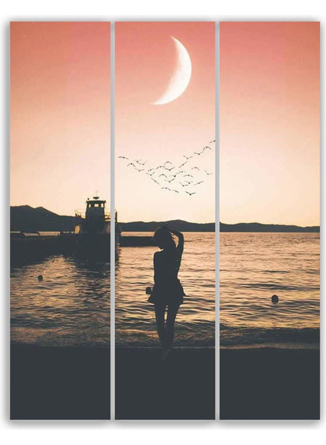 طقم لوحات فنية بتصميم فتاة على البحر من 3 قطع متعدد الألوان L - Image 1