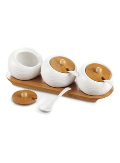 Set Of 3 Ceramic Seasoning Jar Bowl Spice Sugar Container Multicolour
