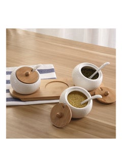 XiuWoo Set Of 3 Ceramic Seasoning Jar Bowl Spice Sugar Container Multicolour  - Image 2