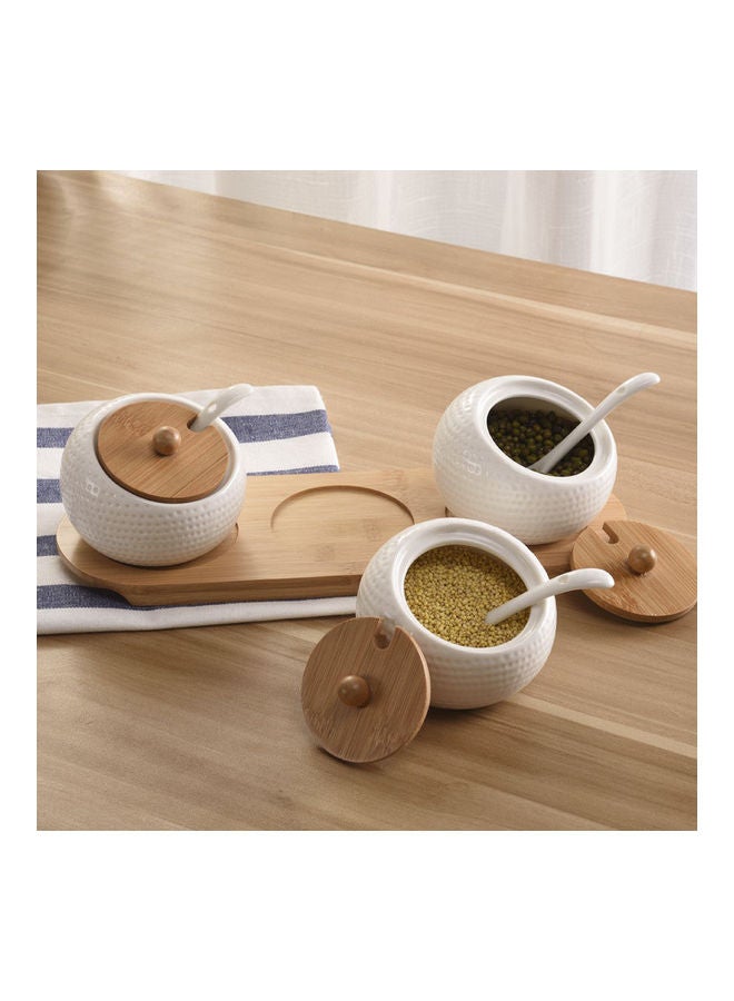 XiuWoo - Set Of 3 Ceramic Seasoning Jar Bowl Spice Sugar Container Multicolour - Image 1