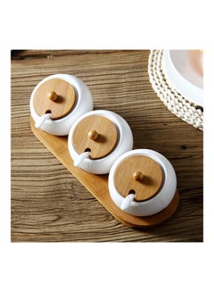 XiuWoo Set Of 3 Ceramic Seasoning Jar Bowl Spice Sugar Container Multicolour  - Image 3