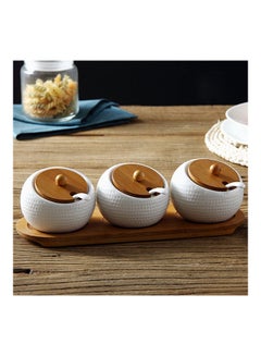 XiuWoo Set Of 3 Ceramic Seasoning Jar Bowl Spice Sugar Container Multicolour  - Image 5