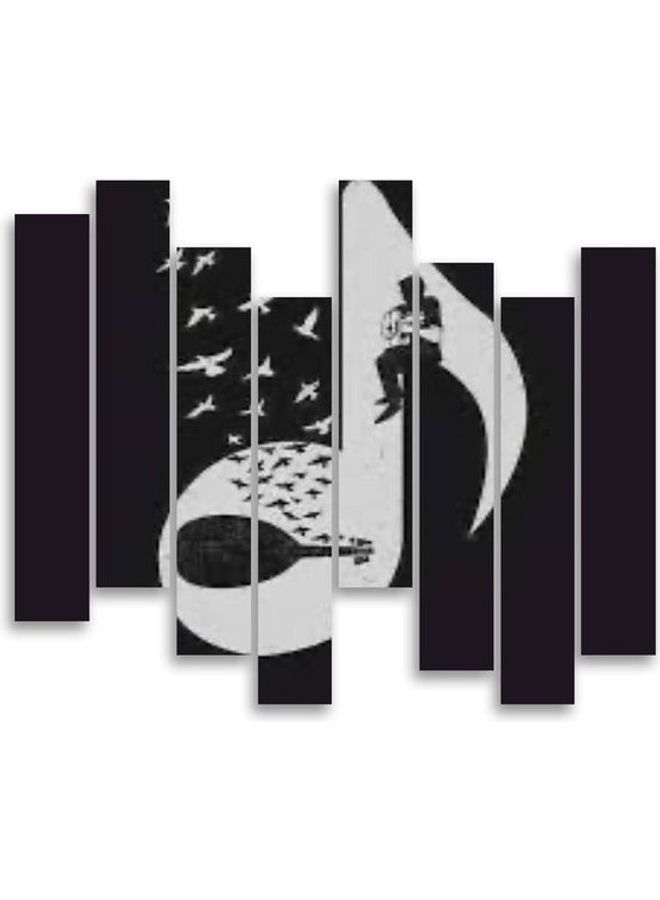 8-Piece Oud Inside Musical Note Wall Art Black/White 100x60cm - Image 1