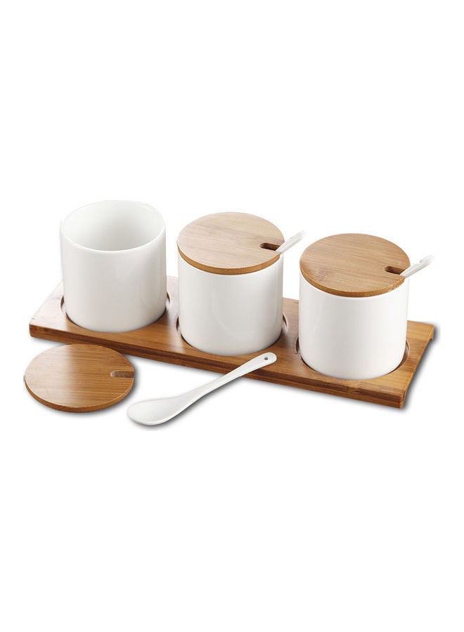 XiuWoo - Set Of 3 Ceramic Seasoning Jar Bowl Spice Sugar Container Multicolour - Image 1