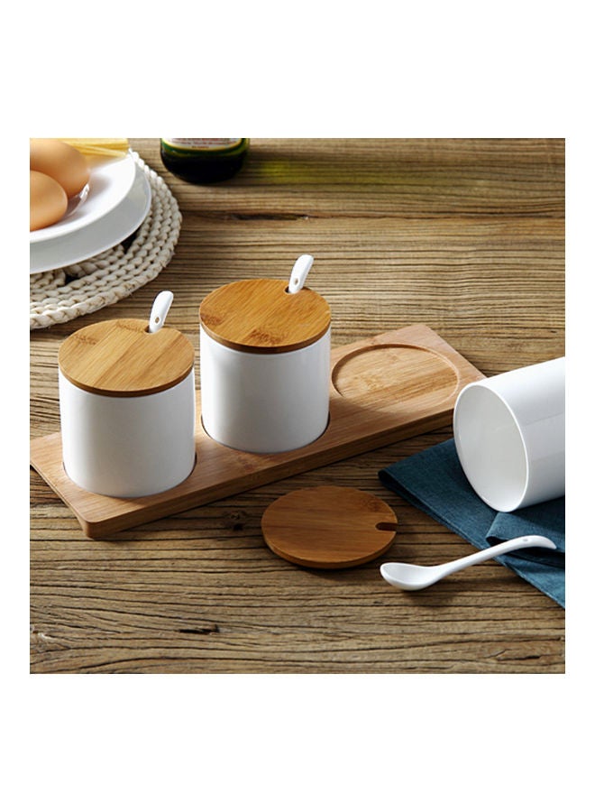 XiuWoo - Set Of 3 Ceramic Seasoning Jar Bowl Spice Sugar Container Multicolour - Image 1