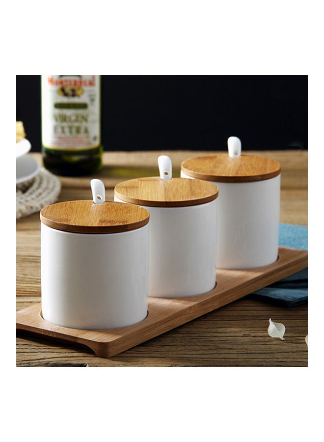 XiuWoo - Set Of 3 Ceramic Seasoning Jar Bowl Spice Sugar Container Multicolour - Image 1