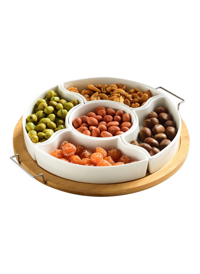 XiuWoo 5-Compartment Food Plate Storage With Lid White/Beige/Clear - Image 2