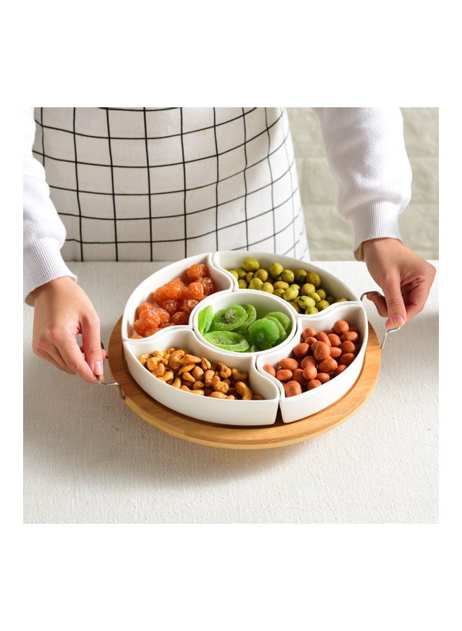 XiuWoo 5-Compartment Food Plate Storage With Lid White/Beige/Clear - Image 3