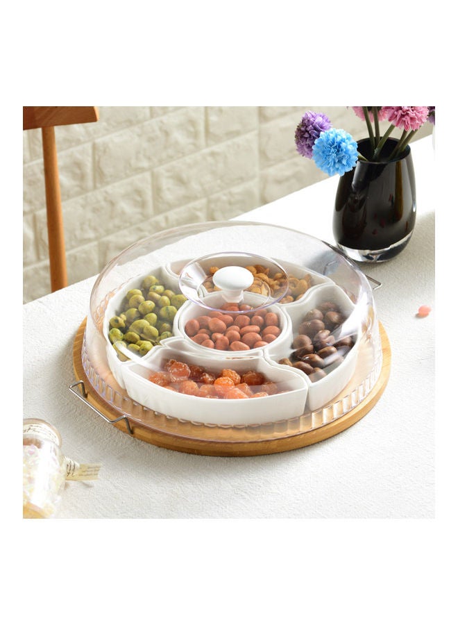 XiuWoo 5-Compartment Food Plate Storage With Lid White/Beige/Clear - Image 1