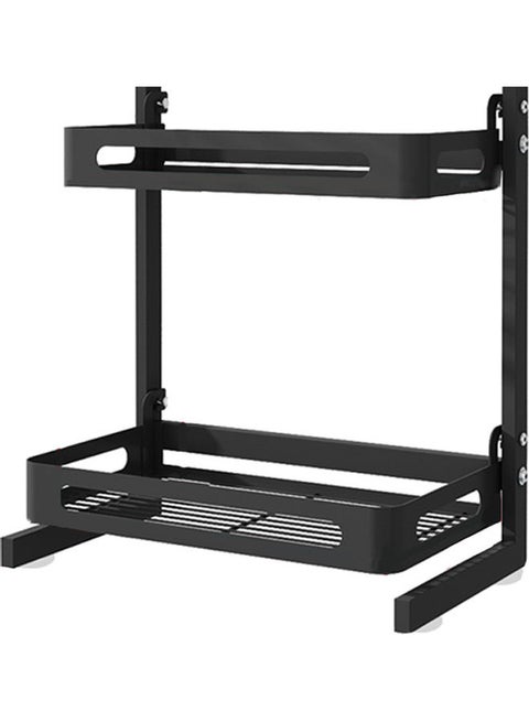 2-Tier Countertop Spice Rack Organizer Utensil Holder with 3 Hooks Black 43.00 x 10.50 x 24.50cm