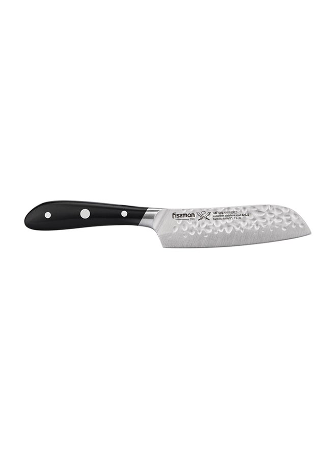 Fissman Hattori Hammered Santoku Knife Black/Silver 5inch - Image 1