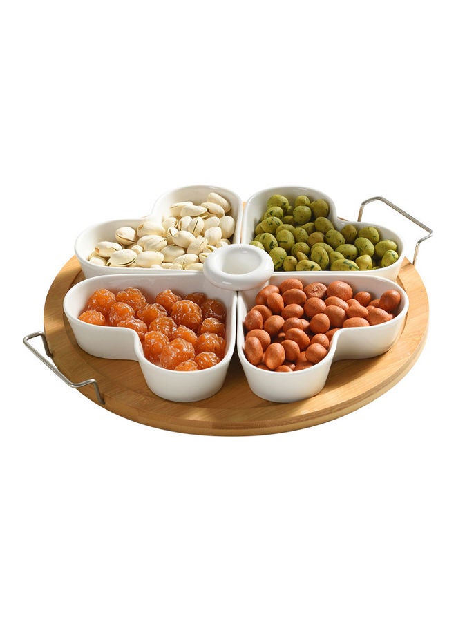 XiuWoo 4-Compartment Candy Snack Plate Ceramic Fruit Platter Tray Multicolour - Image 1